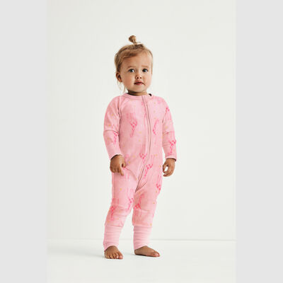 Pyjama bébé velours à zip double sens motif girafe rose Dim baby, , DIM