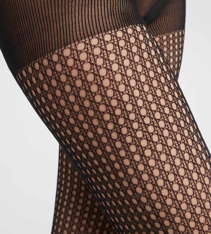 Pantis de mujer en gasa transparente con estampado de rejilla Negro Dim Style, , DIM