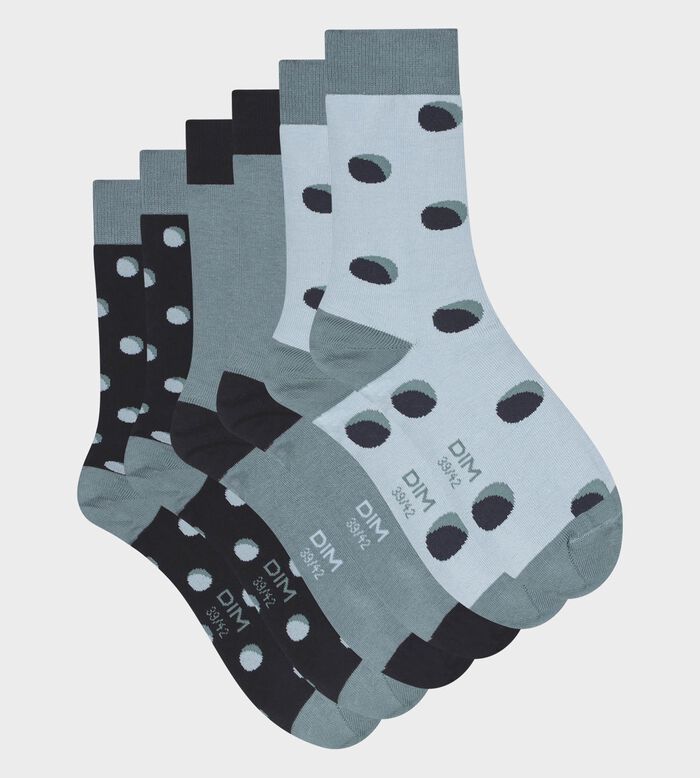 Pack of 3 pairs of men's polka dot socks in Fern Blue Coton Style, , DIM