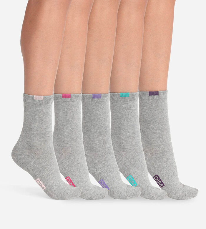 ECODIM Pack of 5 Pairs of Women's Light Grey Cotton Mixed Socks, , DIM