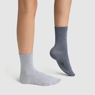 Pack of  2 pairs of children's cotton lurex denim socks Cotton Style, , DIM