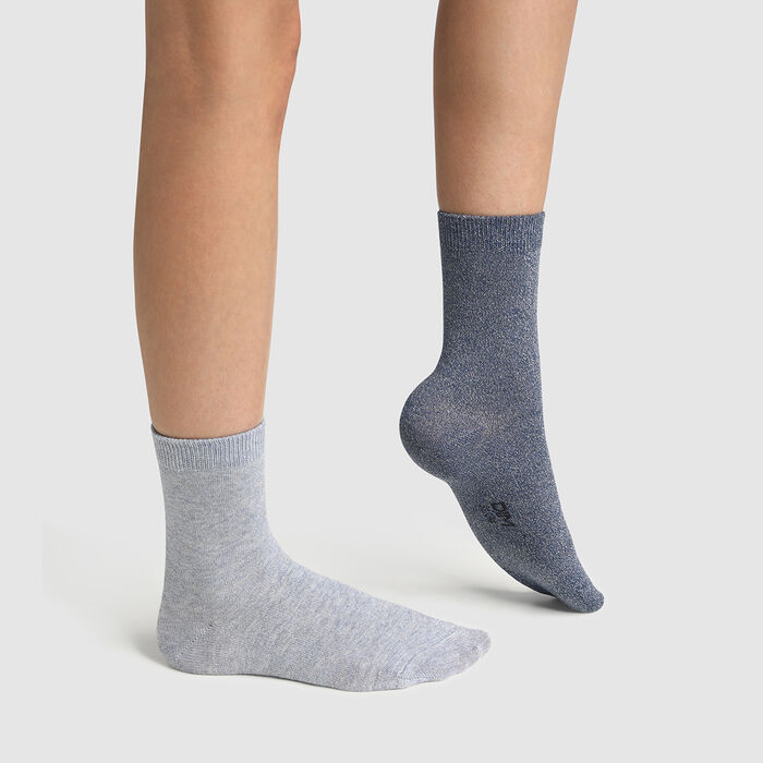 Pack de 2 pares de calcetines para niño de algodón lurex azul Coton Style, , DIM