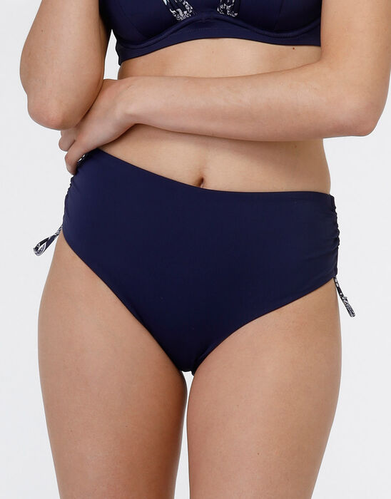 High-waist microfibre bikini bottom, navy blue, , DIM