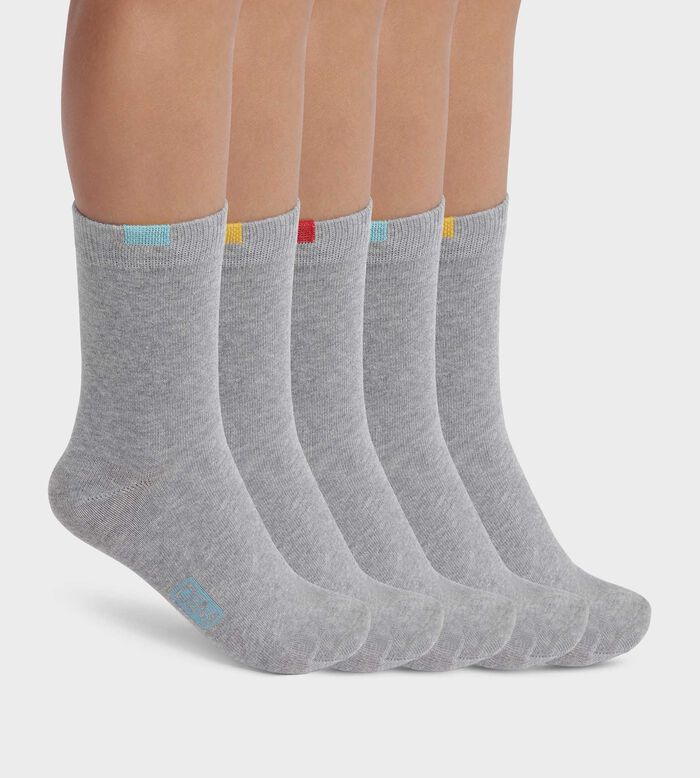 Pack of 5 pairs of children's socks in Heather Gray EcoDim cotton, , DIM