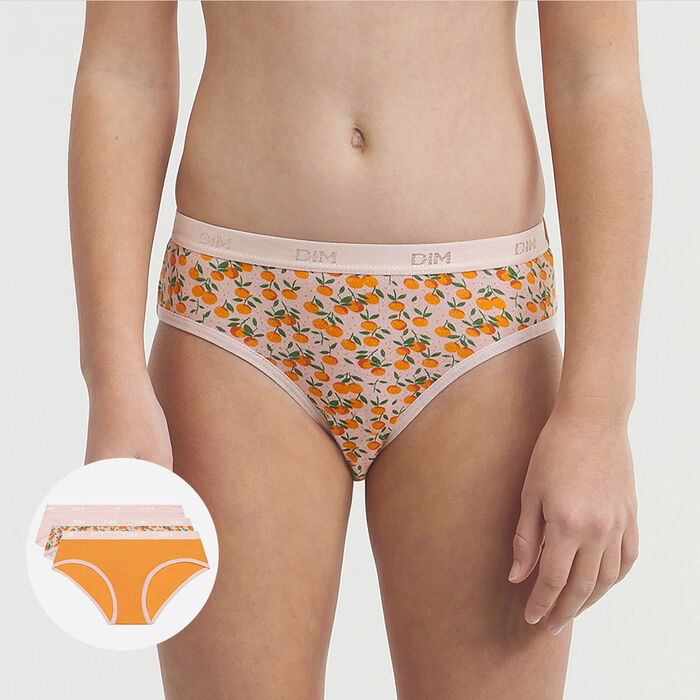 Pack of 3 stretch cotton briefs with clementine patterns Rose Les Pockets, , DIM