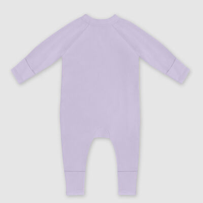 Pyjama bébé zippé en coton bio parme avec motif oiseau Dim Baby, , DIM