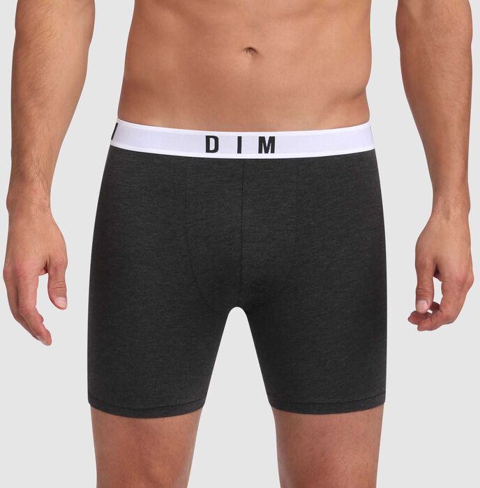 Dim Originals modal cotton long trunks in dark grey with grey waistband, , DIM