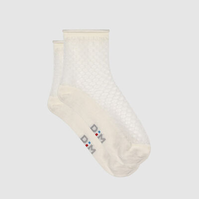 Women's cotton sock with transparent tortoiseshell motif Ivory Made in France, , DIM