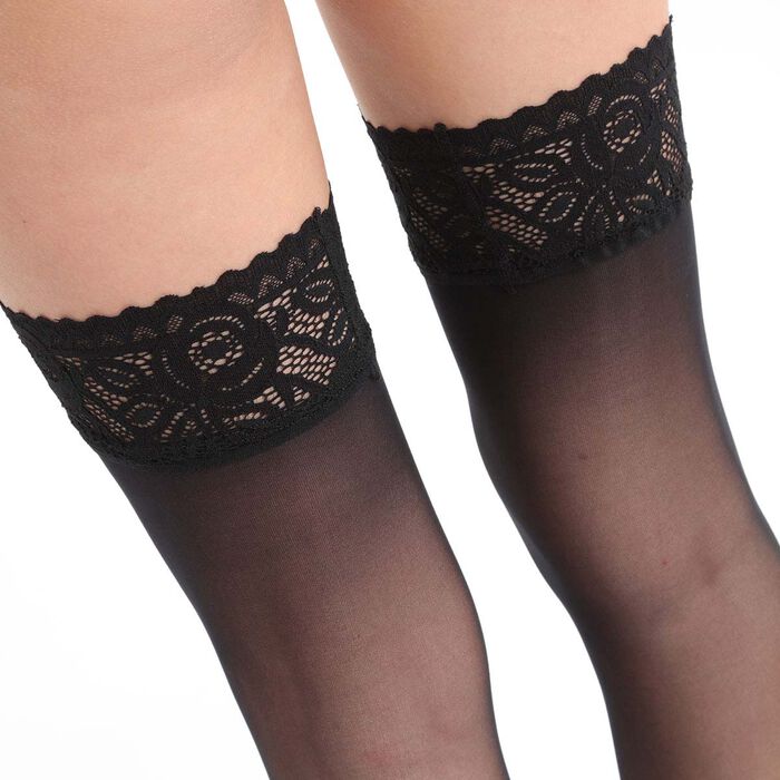 Black DIM Signature lace top stockings, , DIM