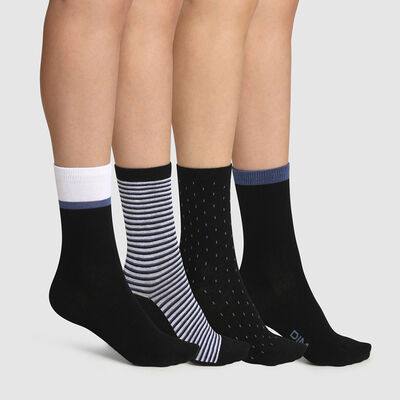 Набор 4 шт.: черные женские носки с принтом "Горох" и "Полоска" EcoDim Style, , DIM