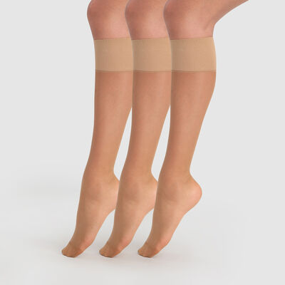 Pack of 3 Transparent Beauty Resist 20D Cinnamon Knee-Highs, , DIM