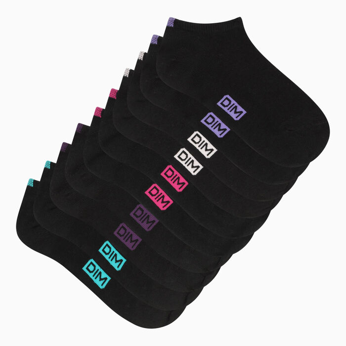Pack of 5 pairs of women's black ankle socks with coloured markers EcoDim, , DIM