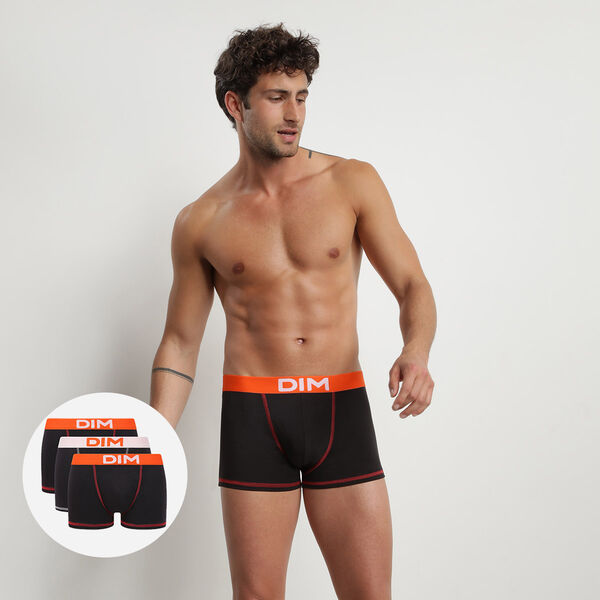 Pack of 3 men's stretch cotton boxer in Black with an Orange waistband by Mix & Colours