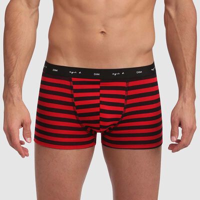 Black trunks in cotton stretch with red stripes Agnes B, , DIM
