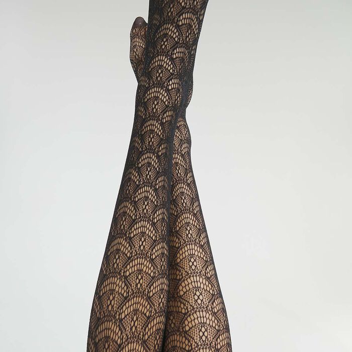 Black openwork crochet women's tights with Dim Style Art Deco pattern, , DIM