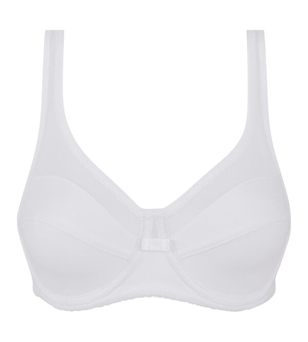 1pc Women'S White Lace Trim Push-Up Bra With Thick Padding To Gather  Breasts And Reduce Milk Overflow