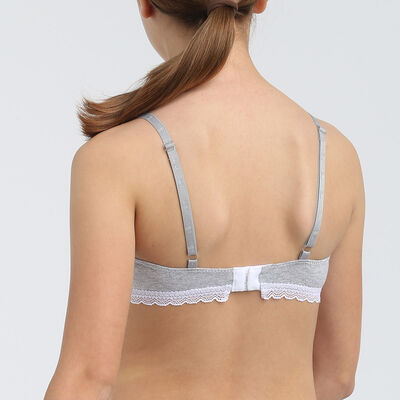 Dim Trendy girls' grey stretch cotton moulded cup bra, , DIM