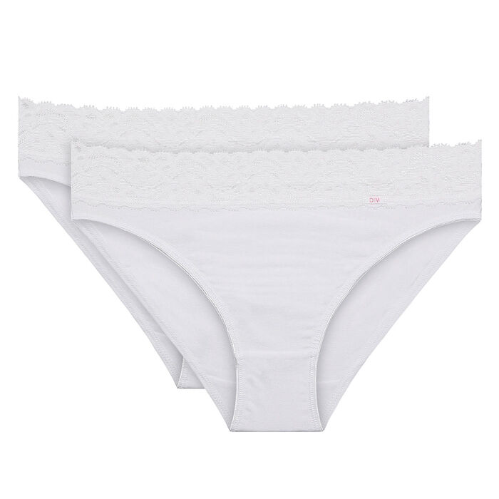 Pack of 2 pairs of Coton Plus Féminine midi knickers in white, , DIM