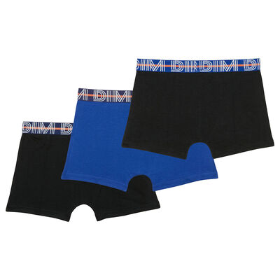 Lot de 3 boxers garçon coton stretch ceinture contrastée Bleu EcoDim, , DIM