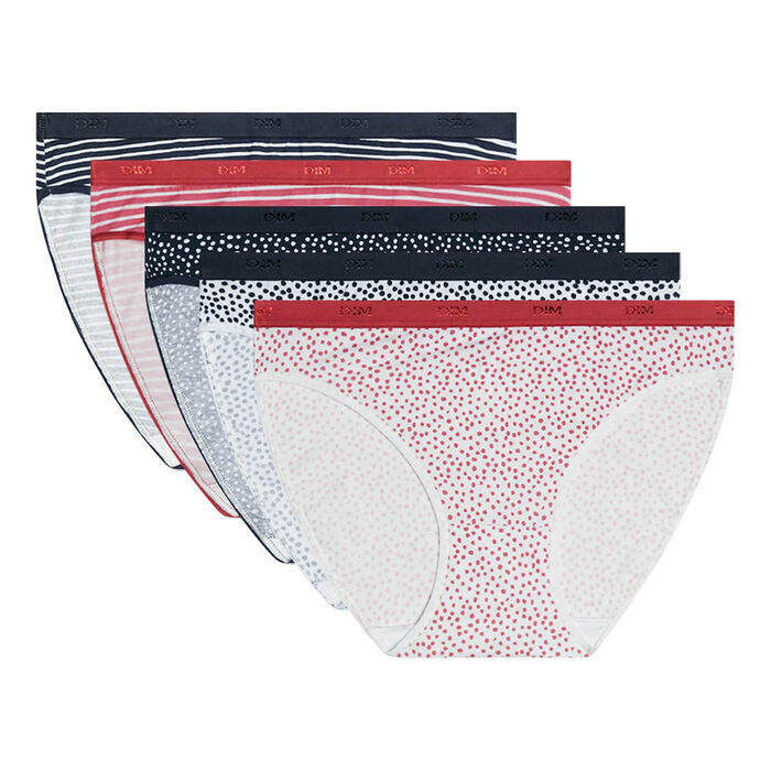 Les Pockets Pack of 5 women's stretch cotton briefs with blue red polka dots Les Pockets, , DIM