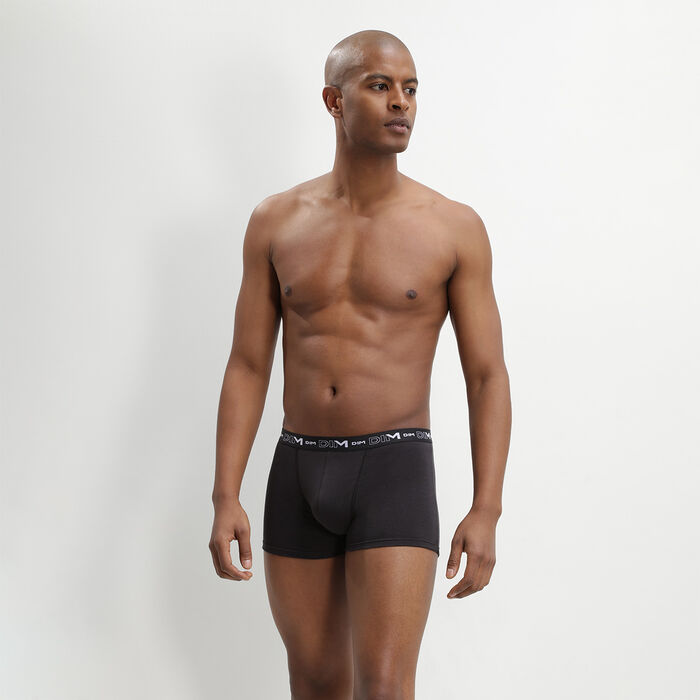 Pack of 3 pairs of black stretch cotton trunks for men, , DIM