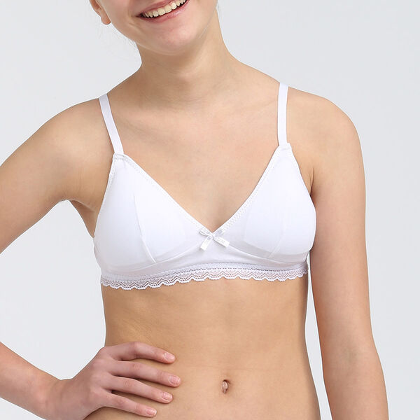 Weißer Mädchen-BH aus Stretch-Baumwolle mit herausnehmbaren Schaumstoffpads  - DIM Trendy