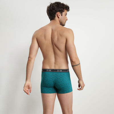 Men's Prussian Green Dim Fancy stretch cotton boxer shorts featuring a mantra pattern, , DIM
