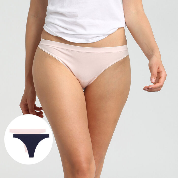 Pack of 2 blue and pink seamless thongs Les Pockets EcoDim, , DIM