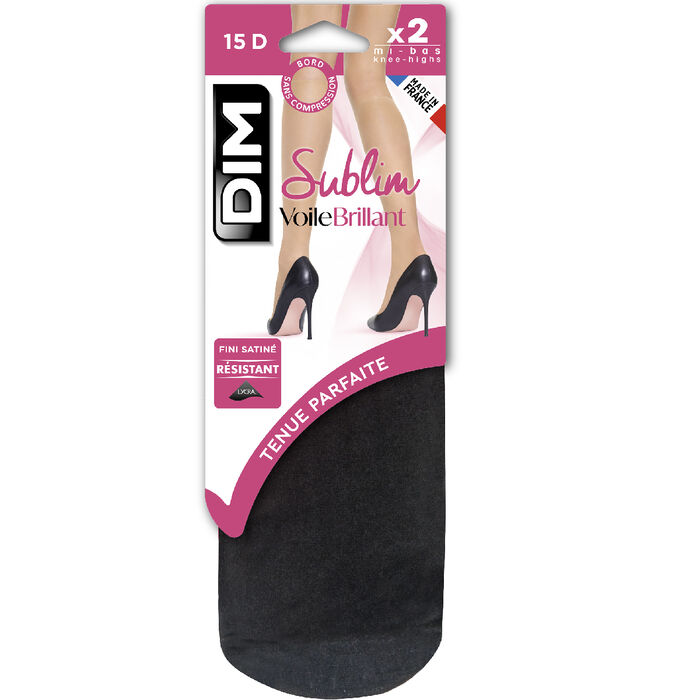 Pack of 2 Sublim Voile Brillant 15 sheer knee highs with a satin sheen in black, , DIM