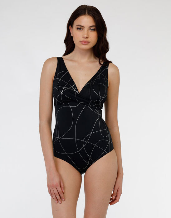Black refined Shaping Microfibre One-piece Swimsuit, , DIM