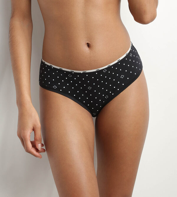 Padded triangle bra in modal cotton Black with polka dots Dim Icon