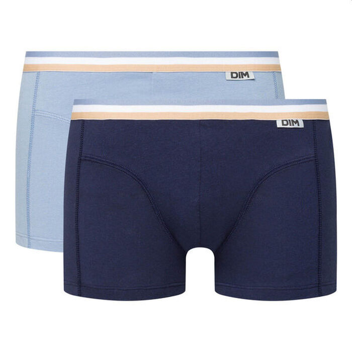 2er-Pack polarblaue/blaue Boxershorts aus Stretch-Baumwolle mit dreifarbigem Bund - EcoDIM, , DIM