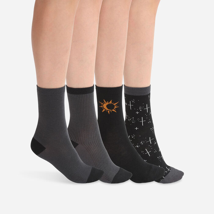 Pack of 4 pairs of women's astral cotton socks Black Les Bons Plans, , DIM