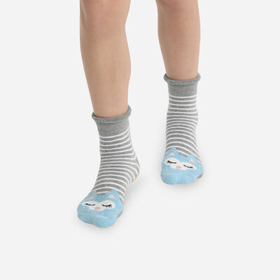 Kids Cocoon grey non-slip sock with cat design, , DIM
