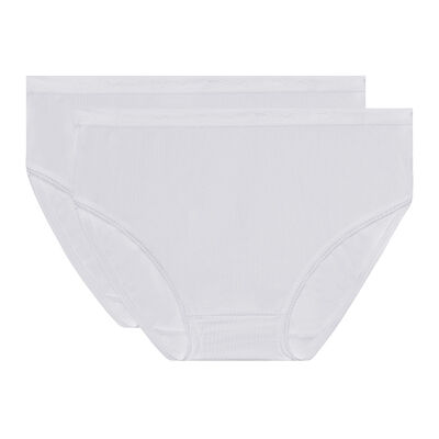 Pack of 2 pairs of Pur Coton high rise bikini knickers in white, , DIM