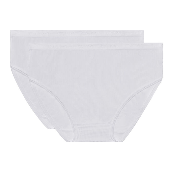 Pack of 2 pairs of Pur Coton high rise bikini knickers in white, , DIM