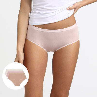 Pack of 3 pairs of Les Pockets Coton boyshorts in nude/pink/pearl, , DIM