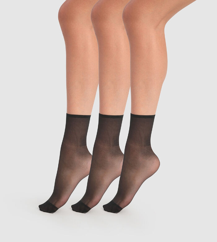 Set of 3 Beauty Resist transparent black 20D ankle socks, , DIM