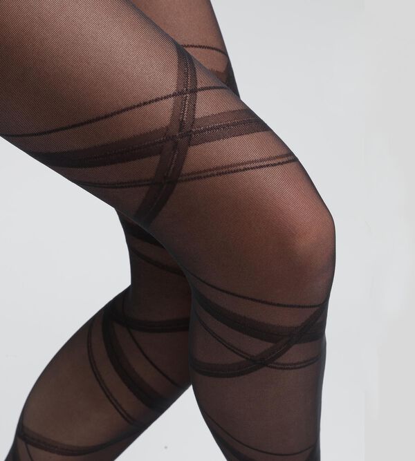 Women's semi-opaque gingham check tights in Black Dim Style