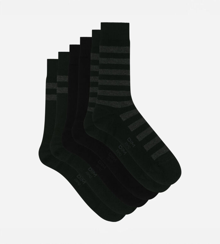 Lot de 3 paires de chaussettes homme Noir à rayures Dim Coton Style, , DIM