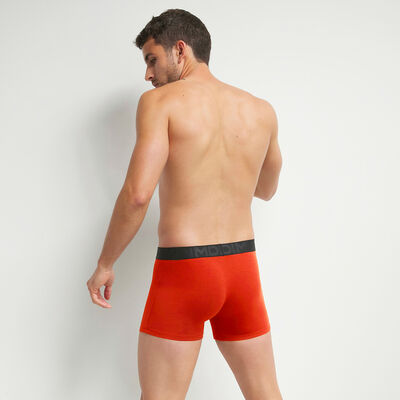 Orangefarbene Boxershorts mit schwarzem Logobund - DIM Classic, , DIM