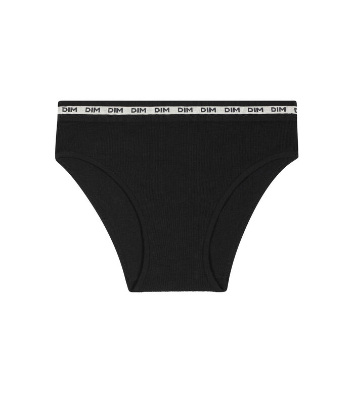Girls' ribbed fabric briefs in Black with beige waistband Dim Icons, , DIM