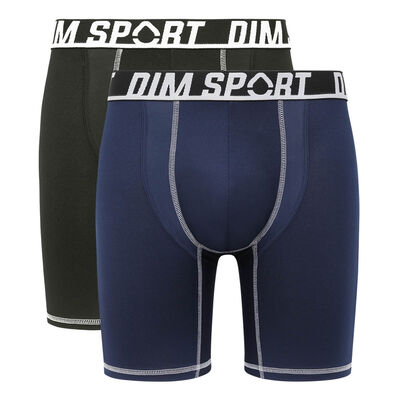 2er-Pack lange Boxershorts aus Mikrofaser schwarz/blau - DIM Sport, , DIM