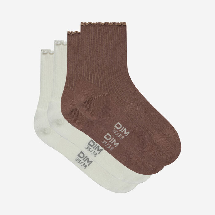 Pack of 2 pairs of women's socks with ruffles Ivory Rose Dim Modal, , DIM