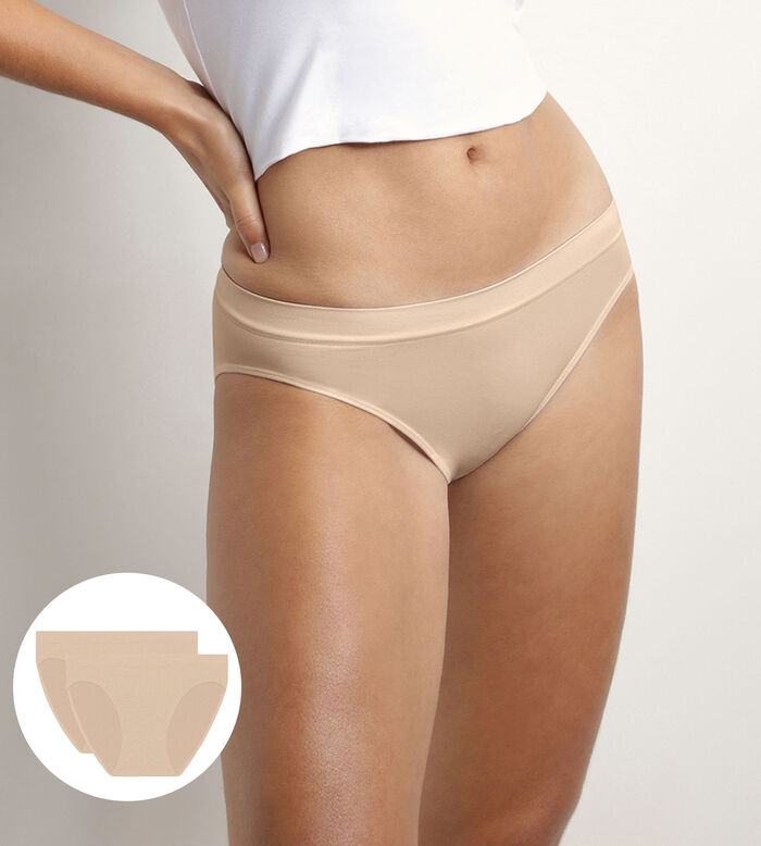 Pack of 2 women's briefs in Nude seamless microfibre Dim Les Pockets, , DIM