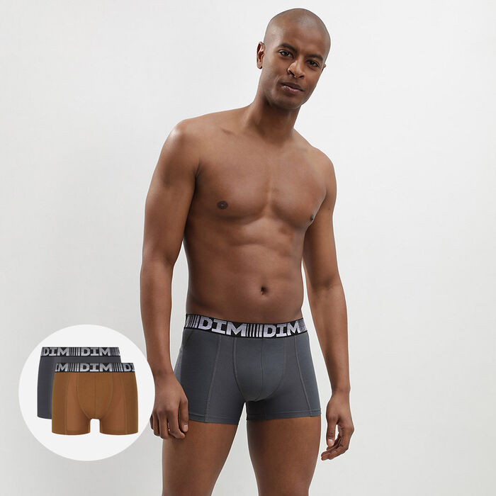 3D Flex Air Pack of 2 men's brown-grey anti-perspirant boxers, , DIM