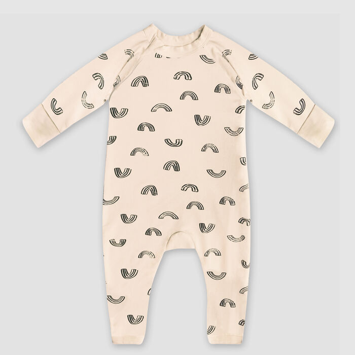 Vanillefarbener Baby-Pyjama mit Reißverschluss und Regenbogen-Druck aus Bio-Baumwolle, , DIM