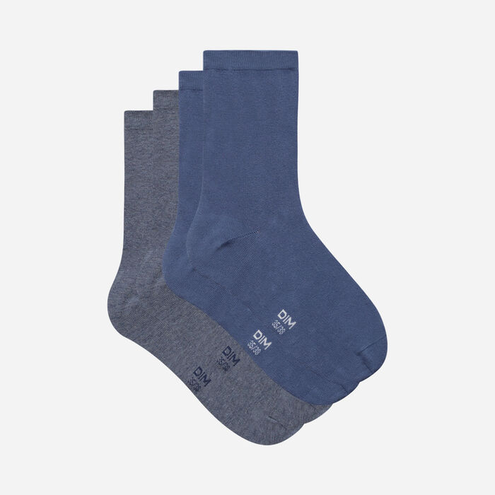 Pack of  2 pairs of women's socks Navy Blue White Basic Cotton, , DIM