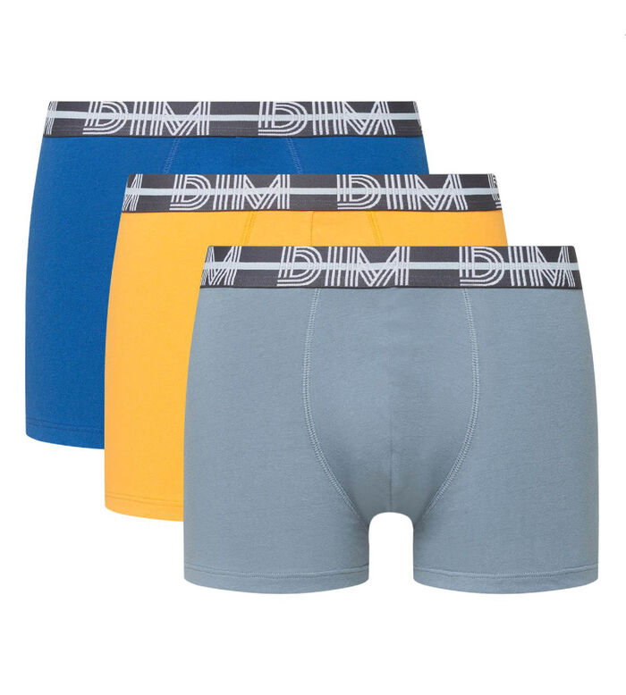 Dim Powerful pack of 3 stretch cotton trunks with graphic waistband in blue
, , DIM