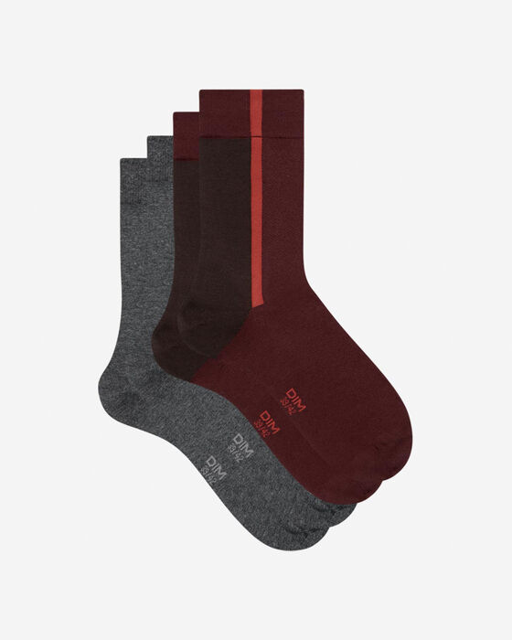 Pack of 2 pairs of colorblock men's socks Burgundy Cotton Style, , DIM